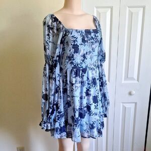 Mi Ami Blue Smocked Chiffon Dress Size XL